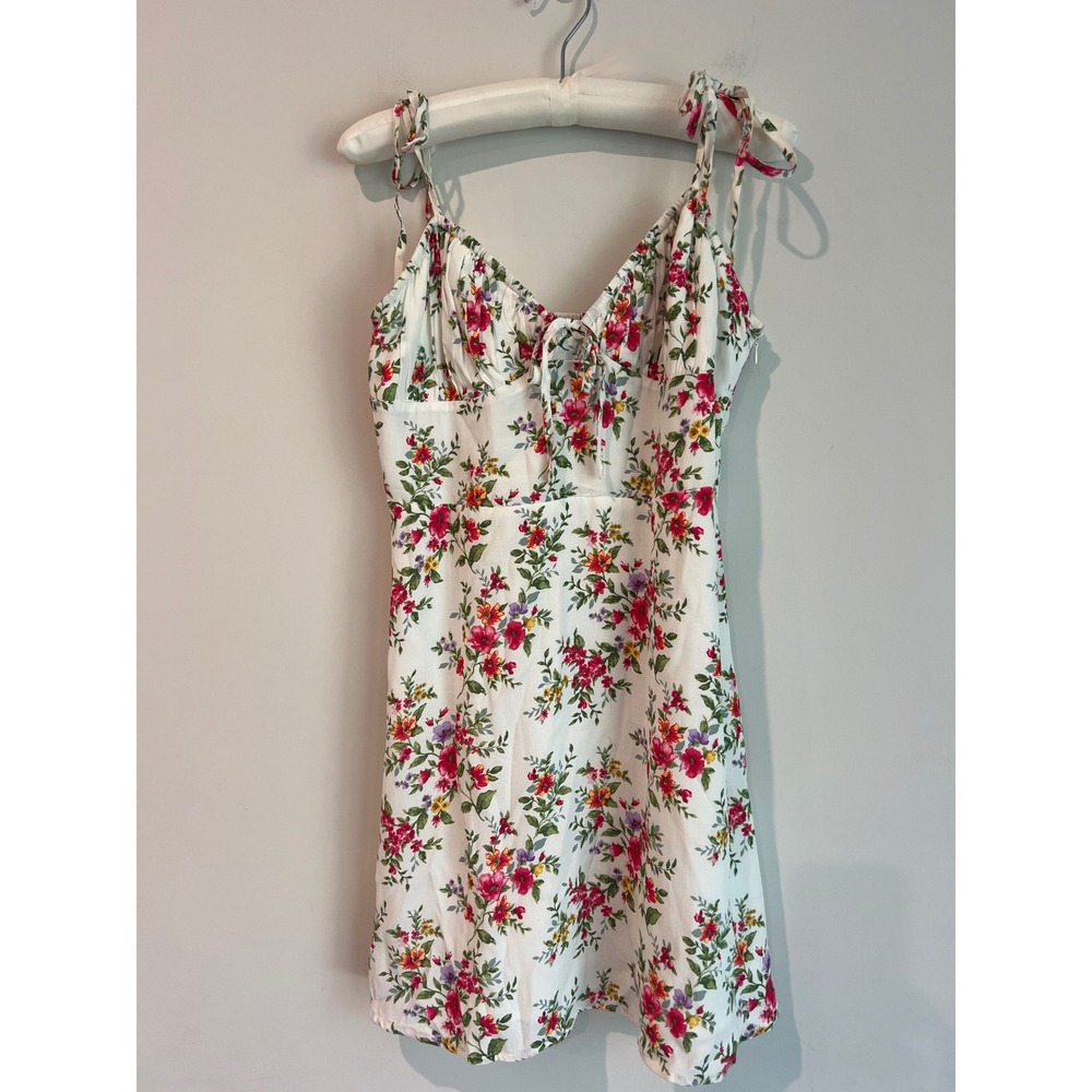Forever 21 Women's Floral‎ Tie Strap Babydoll Dress White Pink Size Large Retro